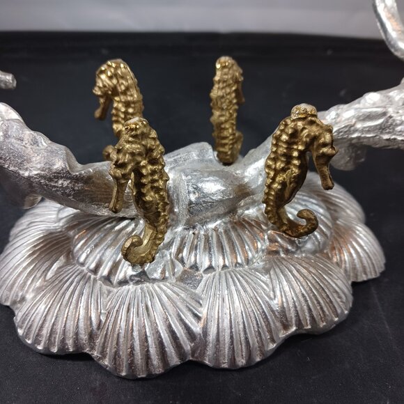 Vtg 1993 Arthur Court Aluminum Brass Seahorse Stand/Bowl Holder Signed - Picture 4 of 15